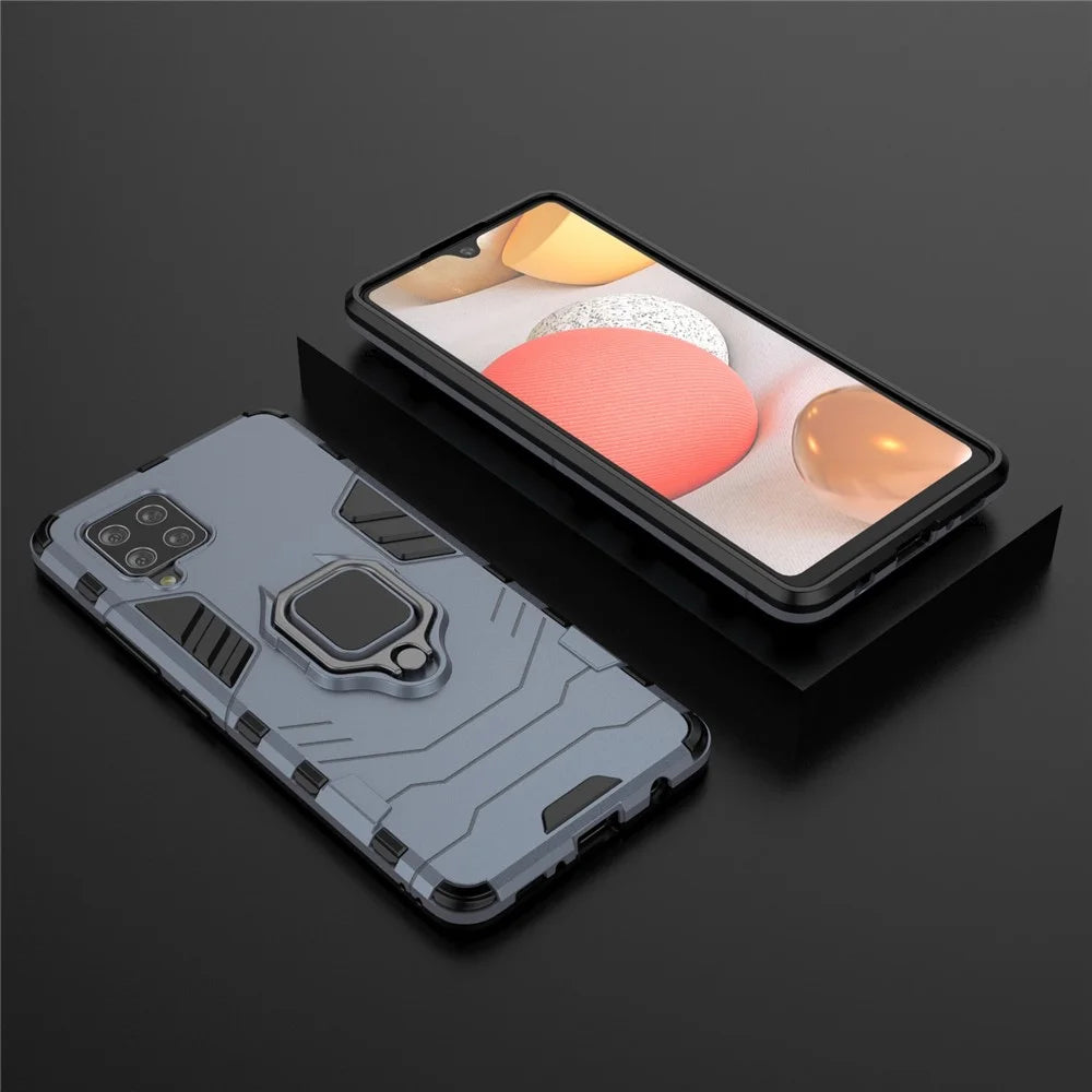 Finger Ring Holder Kickstand PC + TPU Hybrid Shell Case for Samsung Galaxy A42 5G - Blue - 5