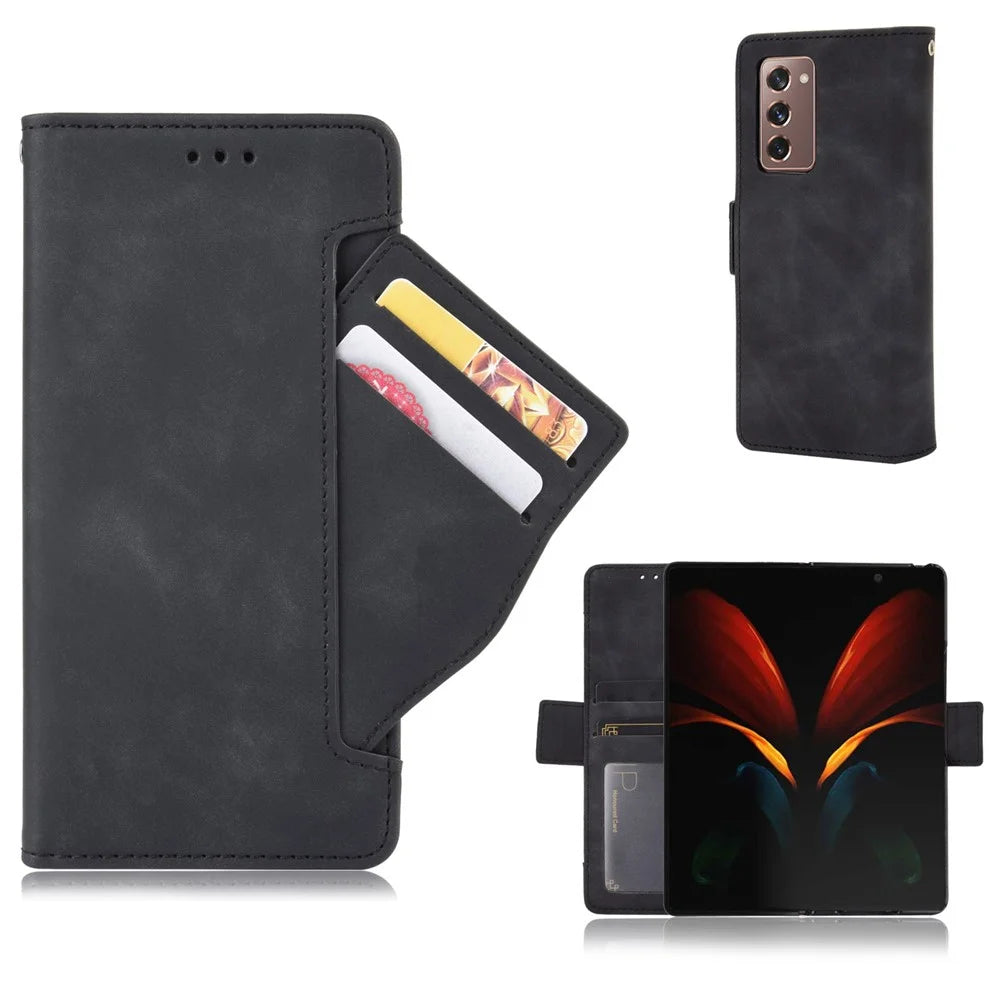For Samsung Galaxy Z Fold2 5G Multi-slot Leather Case Wallet Stand Shell Protector Phone Cover Case - Black - 1