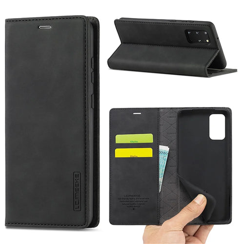 LC.IMEEKE Auto-Absorbed Leather Wallet Stand Phone Protective Shell with Wallet Stand for Samsung Galaxy S20 Plus/S20 Plus 5G - Black - 1