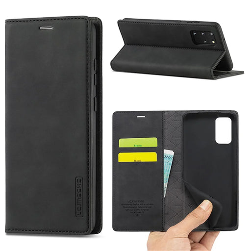 LC.IMEEKE Auto-Absorbed Leather Wallet Stand Phone Protective Shell with Wallet Stand for Samsung Galaxy S20 Plus/S20 Plus 5G - Black - 1