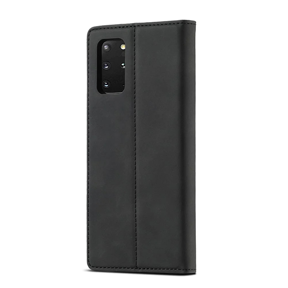 LC.IMEEKE Auto-Absorbed Leather Wallet Stand Phone Protective Shell with Wallet Stand for Samsung Galaxy S20 Plus/S20 Plus 5G - Black - 2