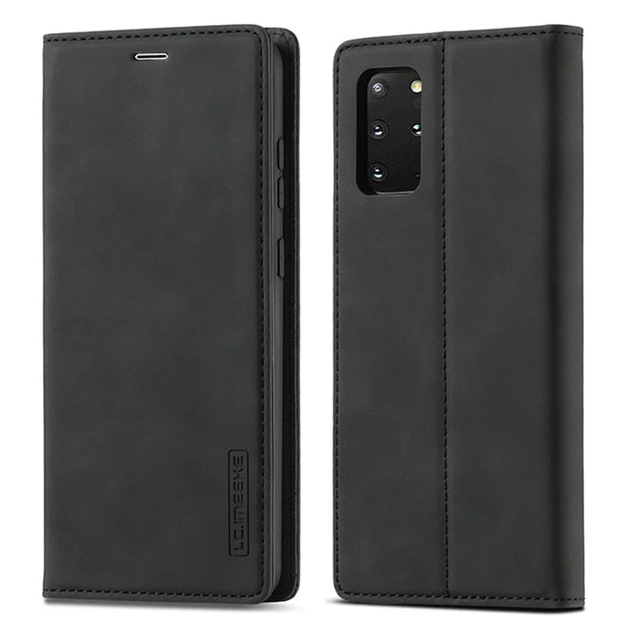 LC.IMEEKE Auto-Absorbed Leather Wallet Stand Phone Protective Shell with Wallet Stand for Samsung Galaxy S20 Plus/S20 Plus 5G - Black - 3
