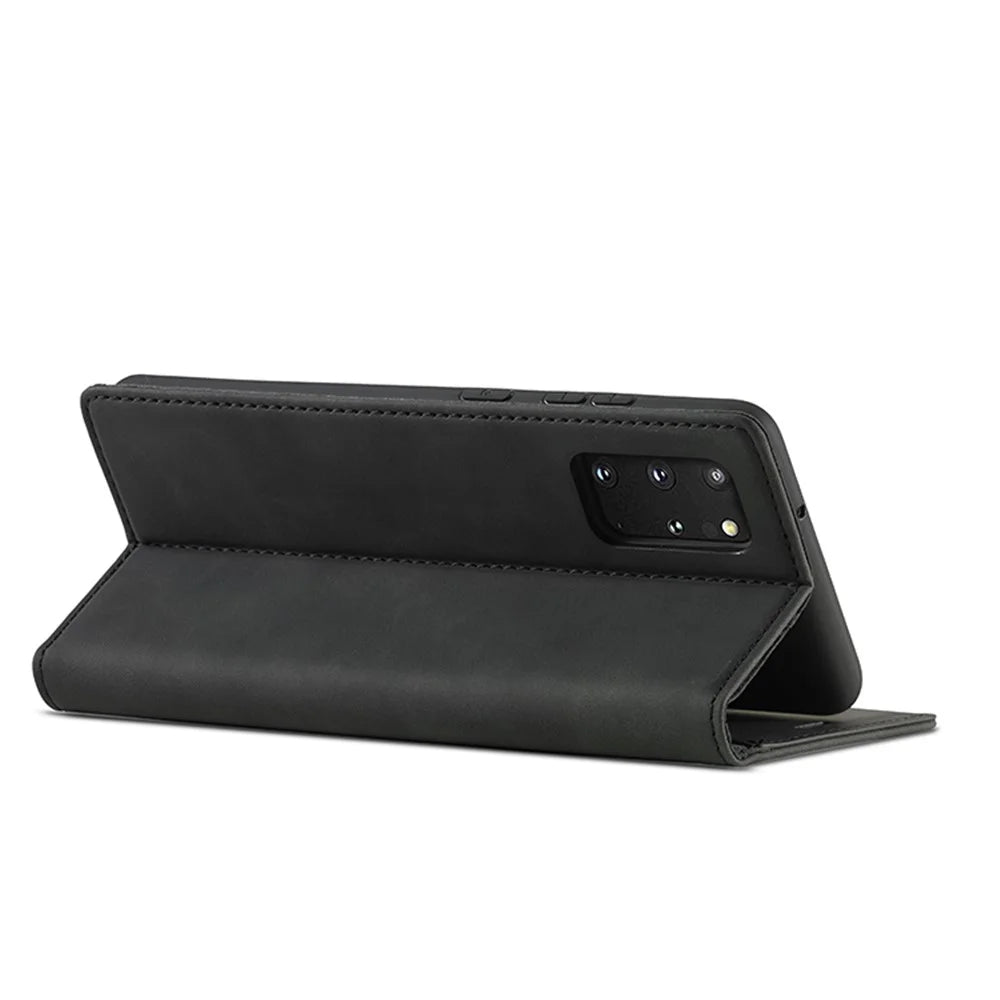 LC.IMEEKE Auto-Absorbed Leather Wallet Stand Phone Protective Shell with Wallet Stand for Samsung Galaxy S20 Plus/S20 Plus 5G - Black - 4