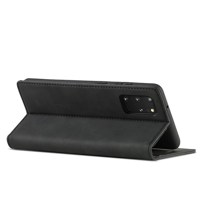 LC.IMEEKE Auto-Absorbed Leather Wallet Stand Phone Protective Shell with Wallet Stand for Samsung Galaxy S20 Plus/S20 Plus 5G - Black - 4