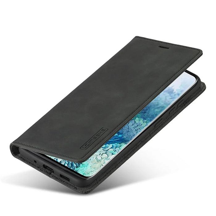 LC.IMEEKE Auto-Absorbed Leather Wallet Stand Phone Protective Shell with Wallet Stand for Samsung Galaxy S20 Plus/S20 Plus 5G - Black - 5