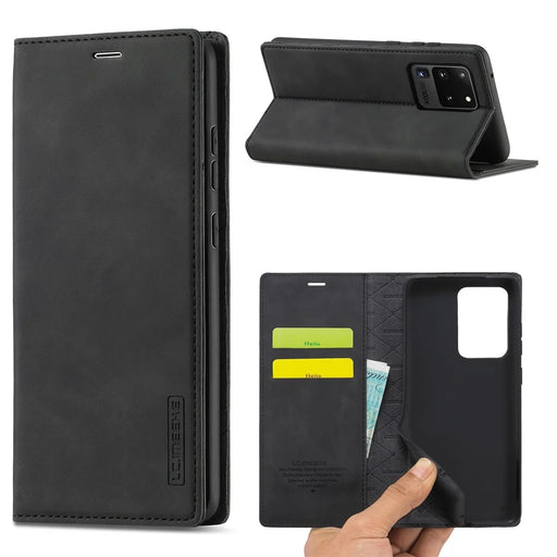 LC.IMEEKE LC Strong Magnetic Series Leather Wallet Phone Protective Shell for Samsung Galaxy S20 Ultra - Black - 1