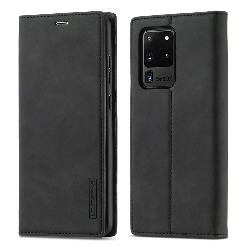 LC.IMEEKE LC Strong Magnetic Series Leather Wallet Phone Protective Shell for Samsung Galaxy S20 Ultra - Black - 3