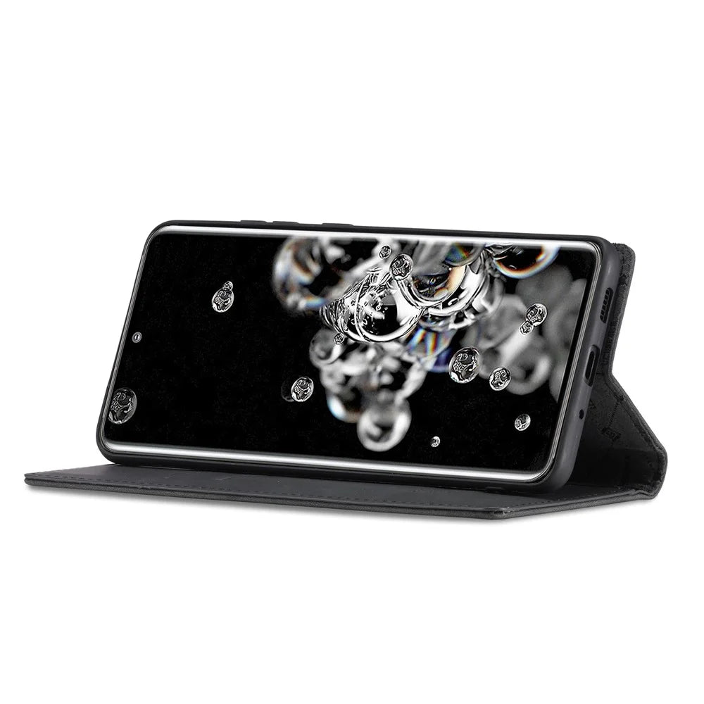 LC.IMEEKE LC Strong Magnetic Series Leather Wallet Phone Protective Shell for Samsung Galaxy S20 Ultra - Black - 6