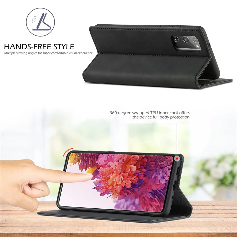 LC.IMEEKE for Samsung Galaxy S20 FE/S20 Fan Edition/S20 FE 5G/S20 Fan Edition 5G/S20 Lite/S20 FE 2022 TPU + PU Leather Auto-Absorbed Magnetic Phone Protective Shell - Black - 2