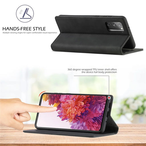 LC.IMEEKE for Samsung Galaxy S20 FE/S20 Fan Edition/S20 FE 5G/S20 Fan Edition 5G/S20 Lite/S20 FE 2022 TPU + PU Leather Auto-Absorbed Magnetic Phone Protective Shell - Black - 2
