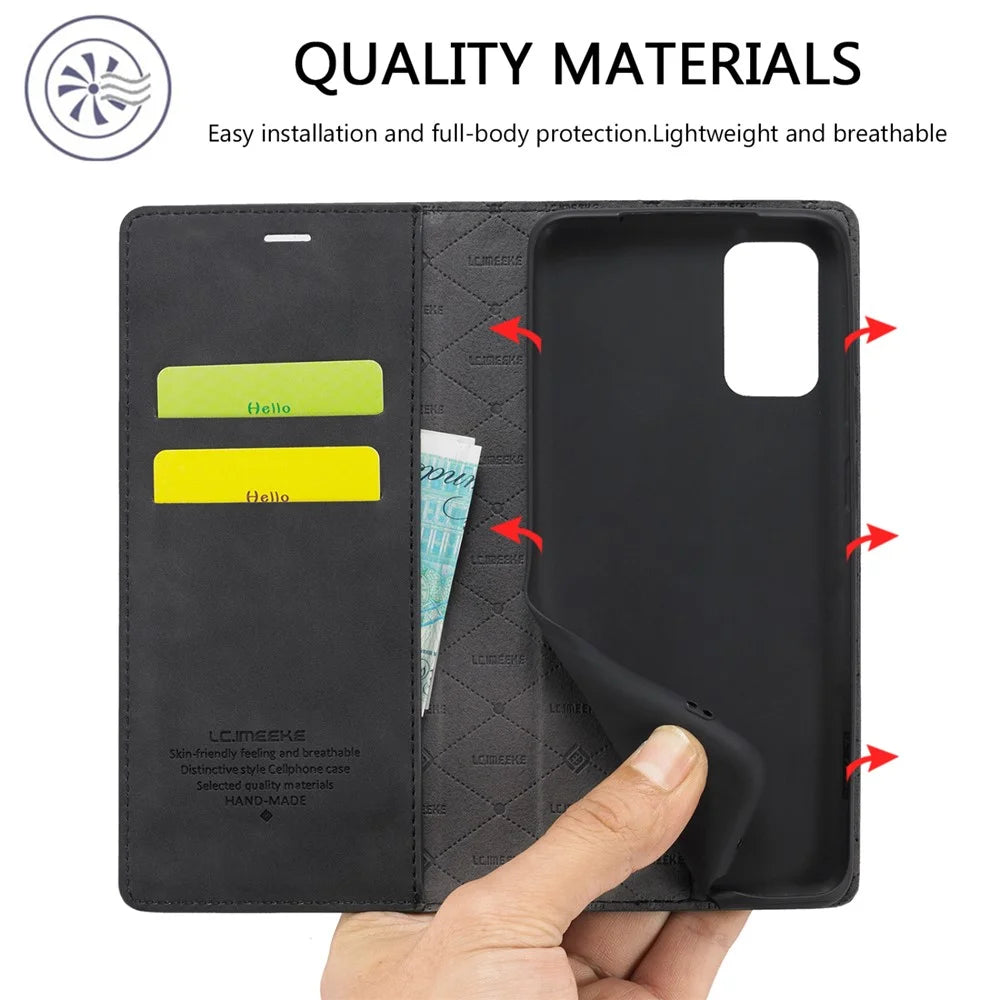 LC.IMEEKE for Samsung Galaxy S20 FE/S20 Fan Edition/S20 FE 5G/S20 Fan Edition 5G/S20 Lite/S20 FE 2022 TPU + PU Leather Auto-Absorbed Magnetic Phone Protective Shell - Black - 3