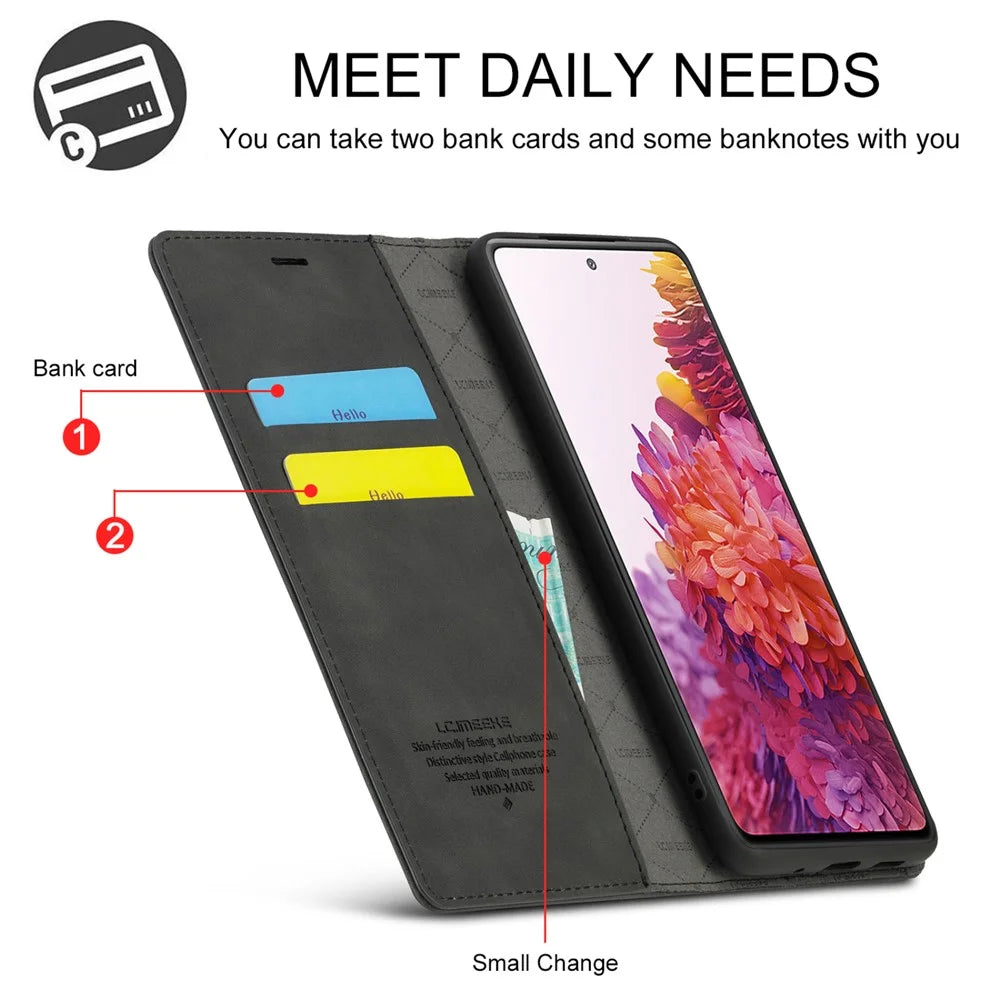 LC.IMEEKE for Samsung Galaxy S20 FE/S20 Fan Edition/S20 FE 5G/S20 Fan Edition 5G/S20 Lite/S20 FE 2022 TPU + PU Leather Auto-Absorbed Magnetic Phone Protective Shell - Black - 7