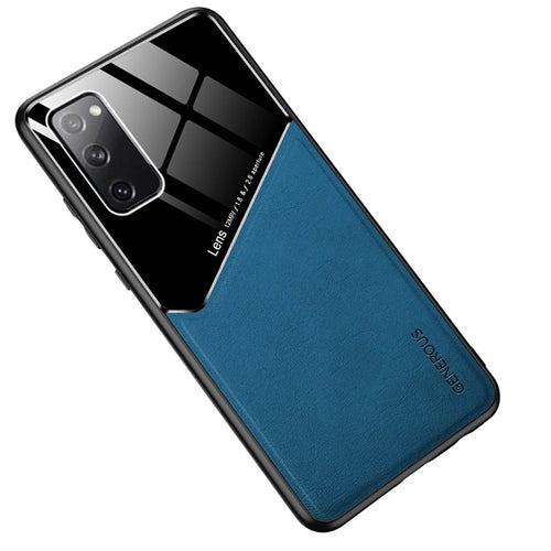 For Samsung Galaxy S20 FE/S20 Fan Edition/S20 FE 5G/S20 Fan Edition 5G/S20 Lite/S20 FE 2022 Leather Skin Glass PC TPU Hybrid Case with Built-in Magnetic Metal Sheet - Blue - 1
