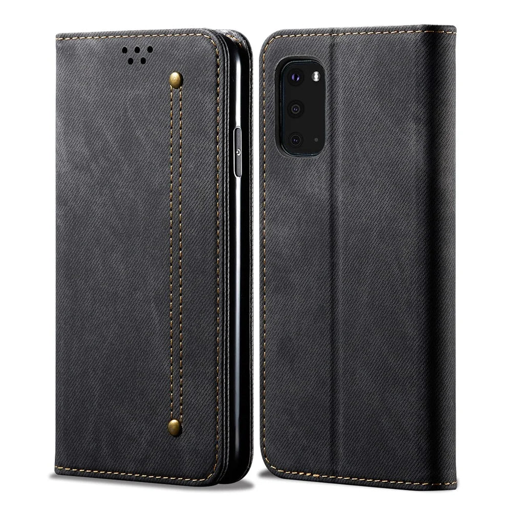Jeans Cloth Texture TPU + PU Leather Phone Cover Case for Samsung Galaxy S20 FE/S20 FE 5G/S20 Lite/S20 FE 2022 - Black - 1