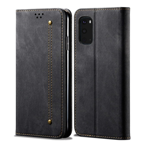 Jeans Cloth Texture TPU + PU Leather Phone Cover Case for Samsung Galaxy S20 FE/S20 FE 5G/S20 Lite/S20 FE 2022 - Black - 1