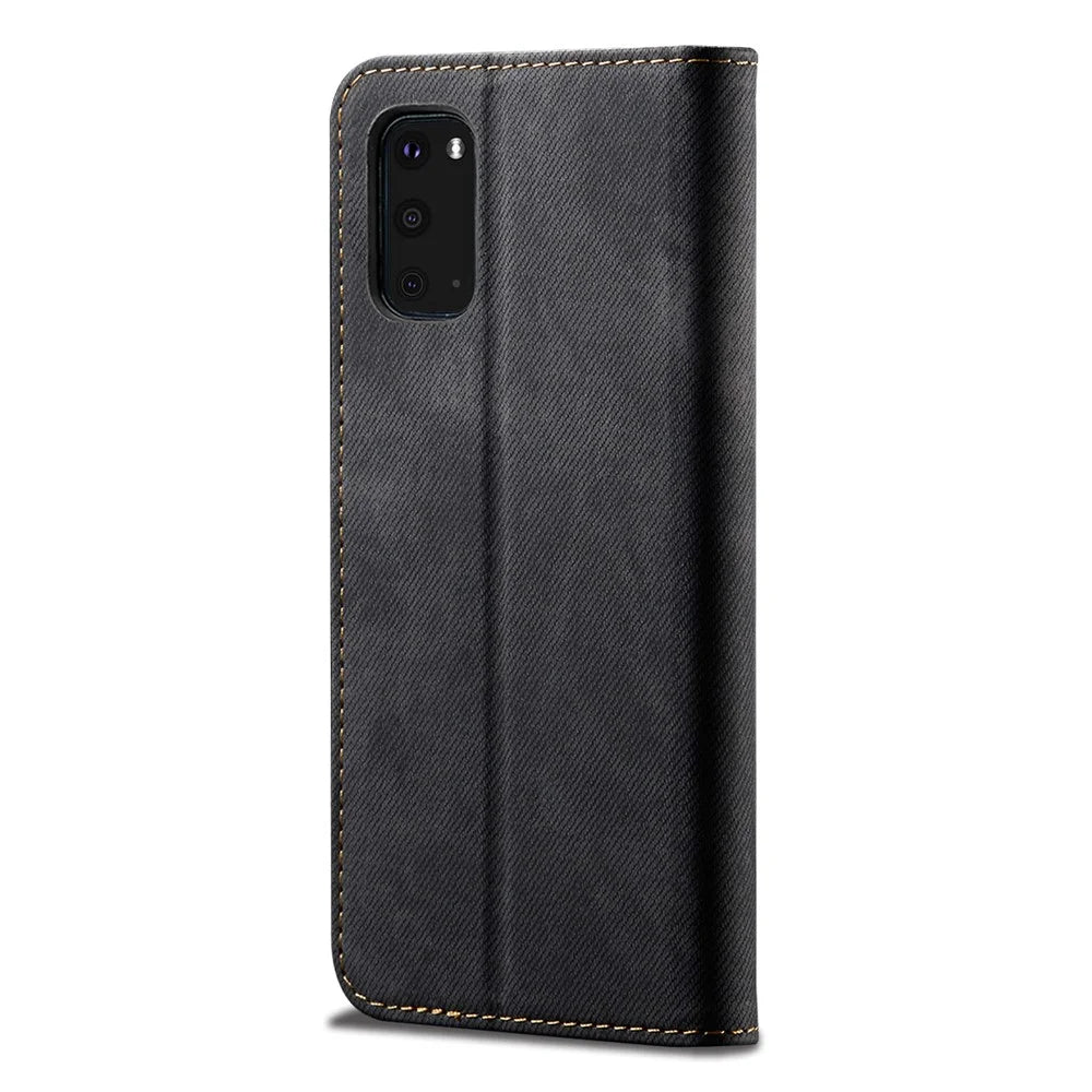 Jeans Cloth Texture TPU + PU Leather Phone Cover Case for Samsung Galaxy S20 FE/S20 FE 5G/S20 Lite/S20 FE 2022 - Black - 3