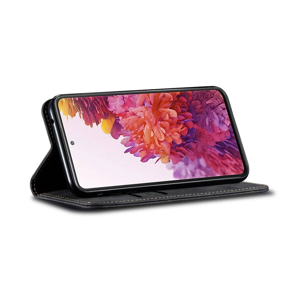 Jeans Cloth Texture TPU + PU Leather Phone Cover Case for Samsung Galaxy S20 FE/S20 FE 5G/S20 Lite/S20 FE 2022 - Black - 6
