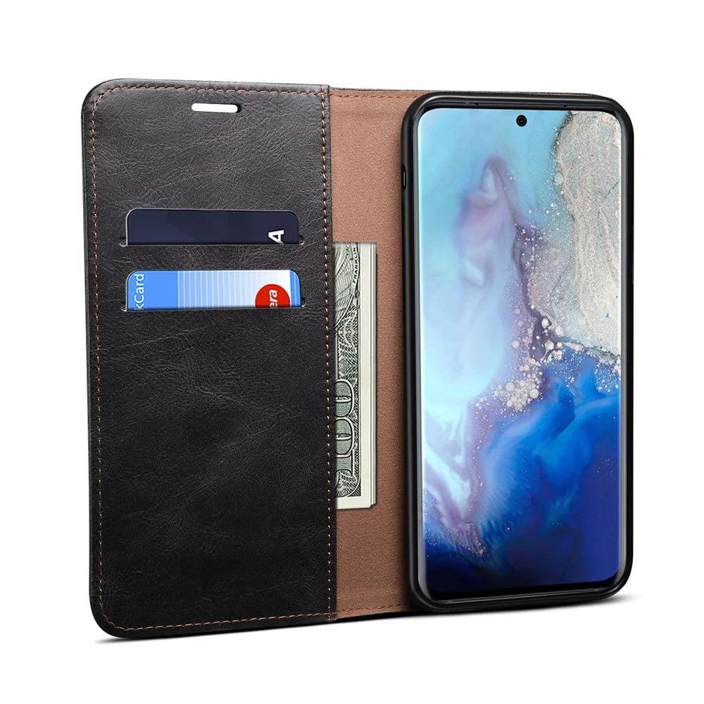 Waxy Crazy Horse Texture Leather Phone Cover Case for Samsung Galaxy S20 FE/S20 FE 5G/S20 Lite/S20 FE 2022 - Black - 5