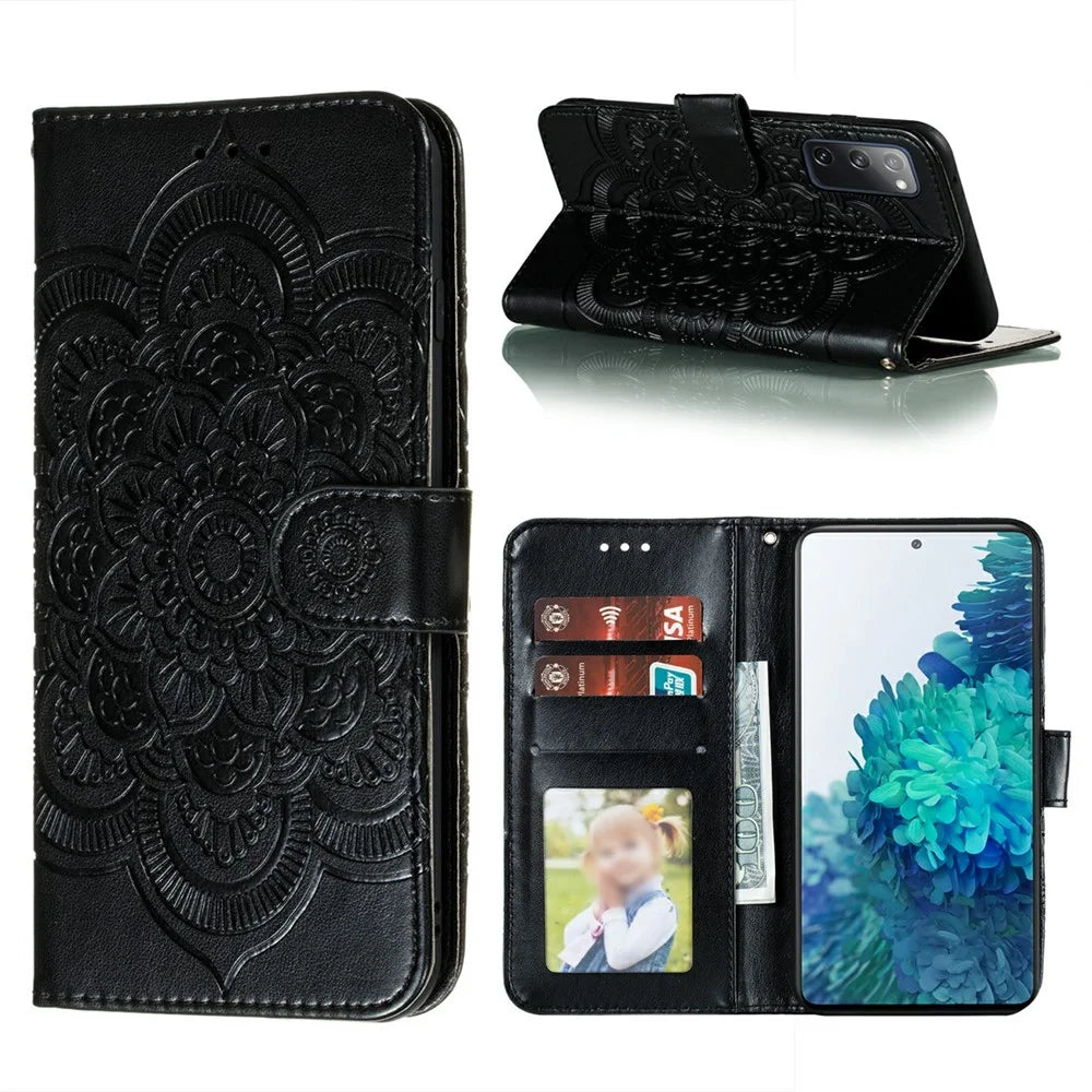 Imprint Mandala Flower Leather Protective Cover for Samsung Galaxy S20 FE/S20 FE 5G/S20 Lite/S20 FE 2022 - Black - 1