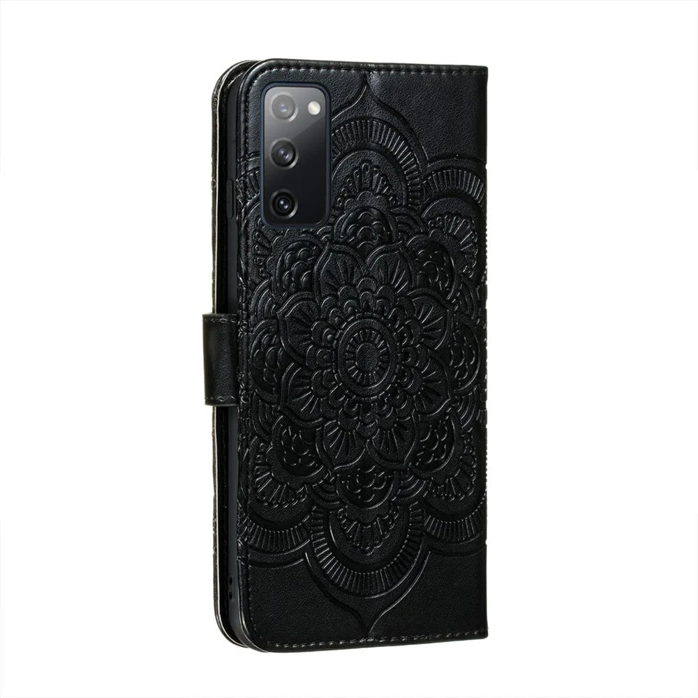 Imprint Mandala Flower Leather Protective Cover for Samsung Galaxy S20 FE/S20 FE 5G/S20 Lite/S20 FE 2022 - Black - 2