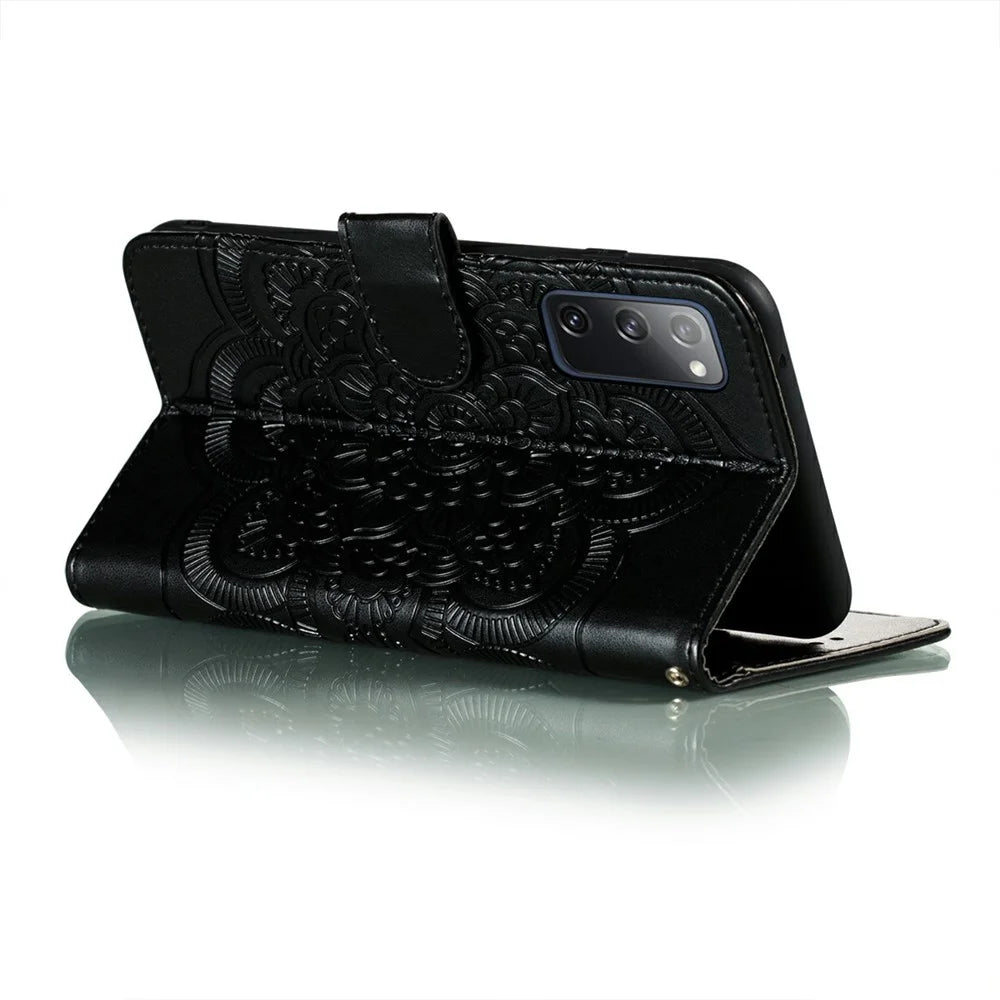 Imprint Mandala Flower Leather Protective Cover for Samsung Galaxy S20 FE/S20 FE 5G/S20 Lite/S20 FE 2022 - Black - 4