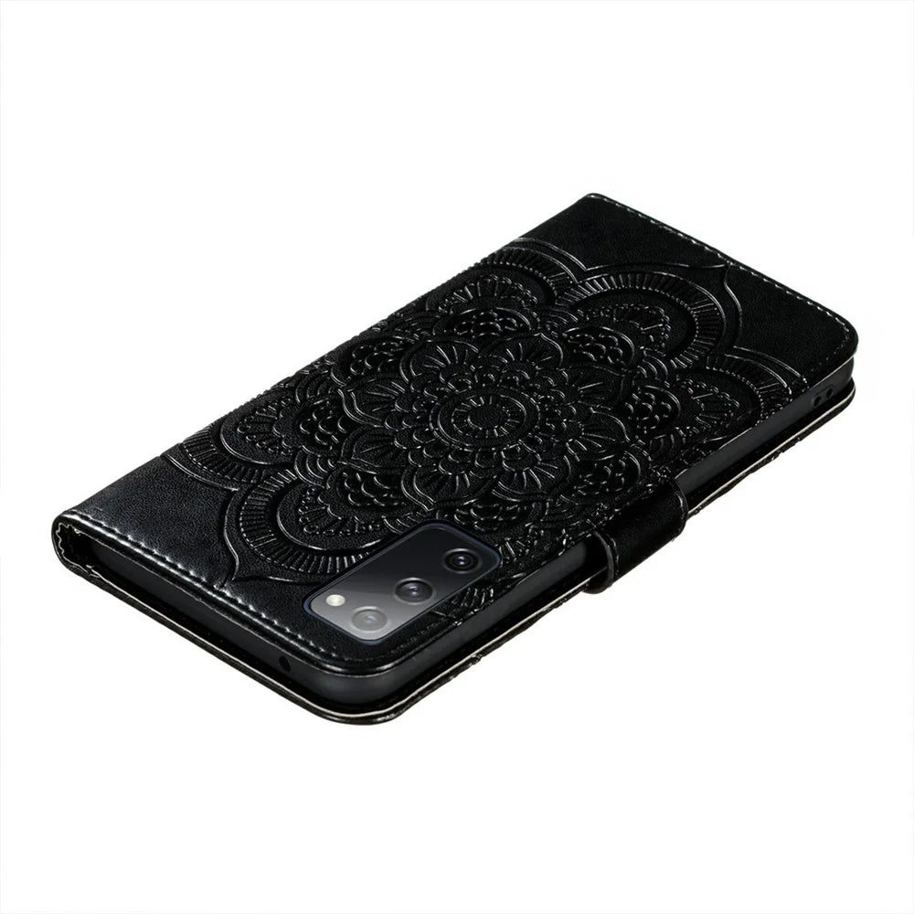 Imprint Mandala Flower Leather Protective Cover for Samsung Galaxy S20 FE/S20 FE 5G/S20 Lite/S20 FE 2022 - Black - 7