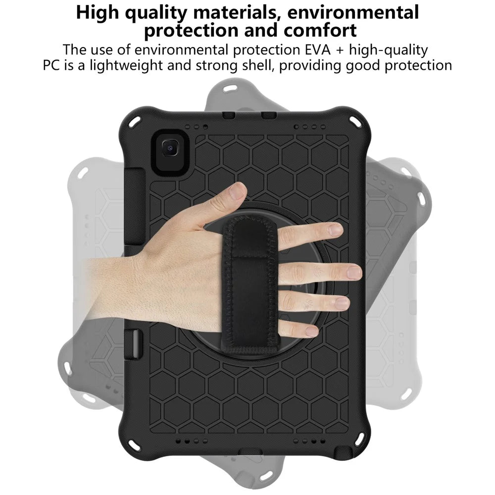 Honeycomb Texture EVA Tablet Protector with Swivel Kickstand for Samsung Galaxy Tab S6 Lite P610/P615/S6 Lite (2022) - Black/Black - 3