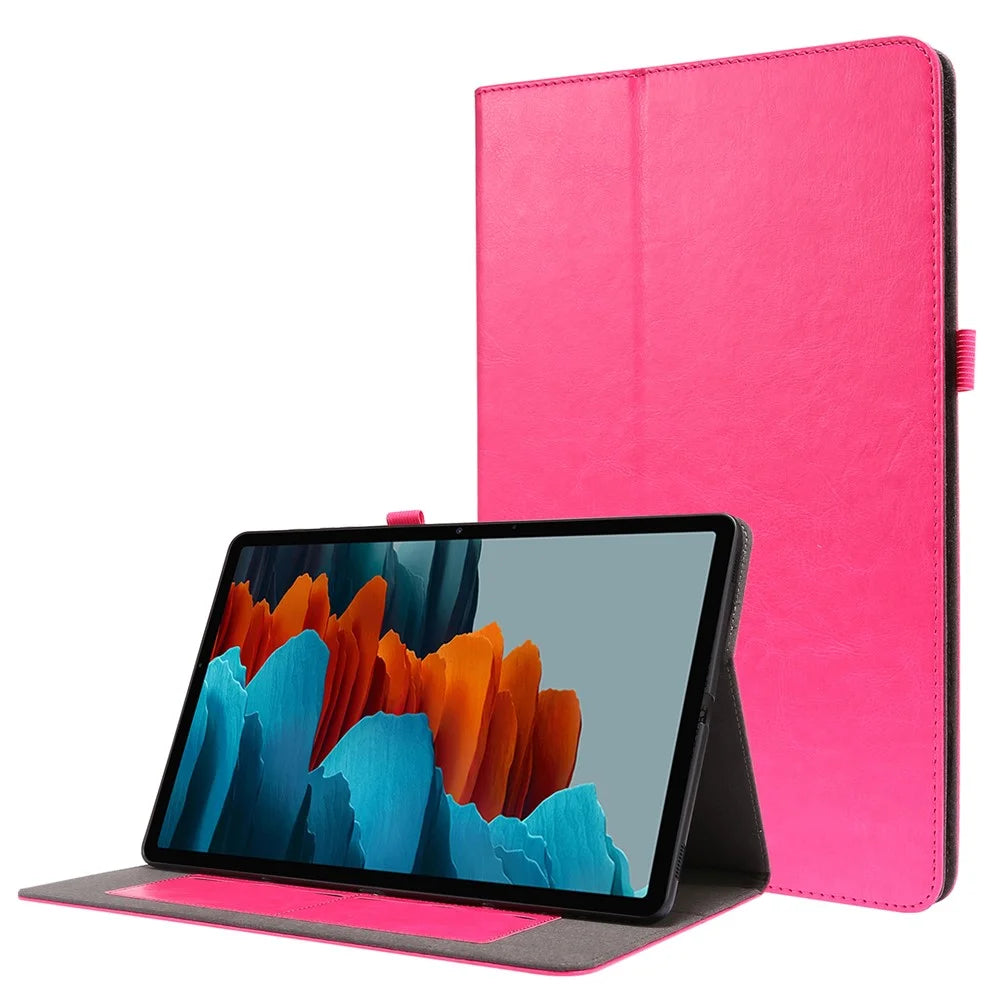 Crazy Horse Texture Two-Fold Design Leather Cover Case for Samsung Galaxy Tab S7+ / S8+ - Rose - 1