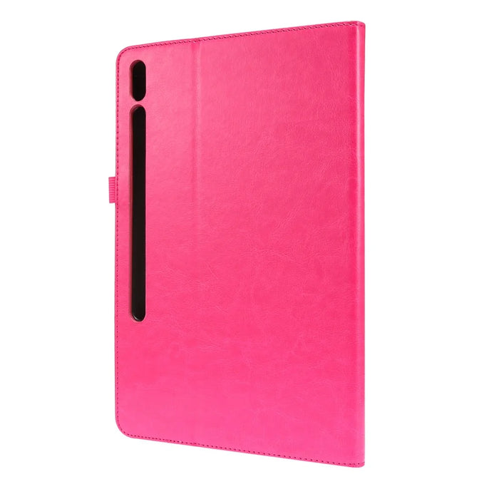 Crazy Horse Texture Two-Fold Design Leather Cover Case for Samsung Galaxy Tab S7+ / S8+ - Rose - 3