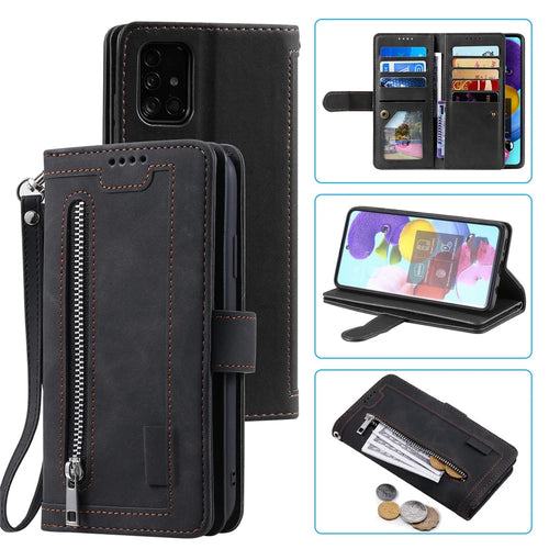 Zipper Pocket 9 Card Slots Leather Wallet Case for Samsung Galaxy S20 FE/S20 FE 5G/S20 Lite/S20 FE 2022 - Black - 1