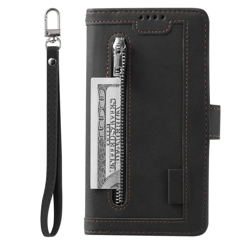 Zipper Pocket 9 Card Slots Leather Wallet Case for Samsung Galaxy S20 FE/S20 FE 5G/S20 Lite/S20 FE 2022 - Black - 3