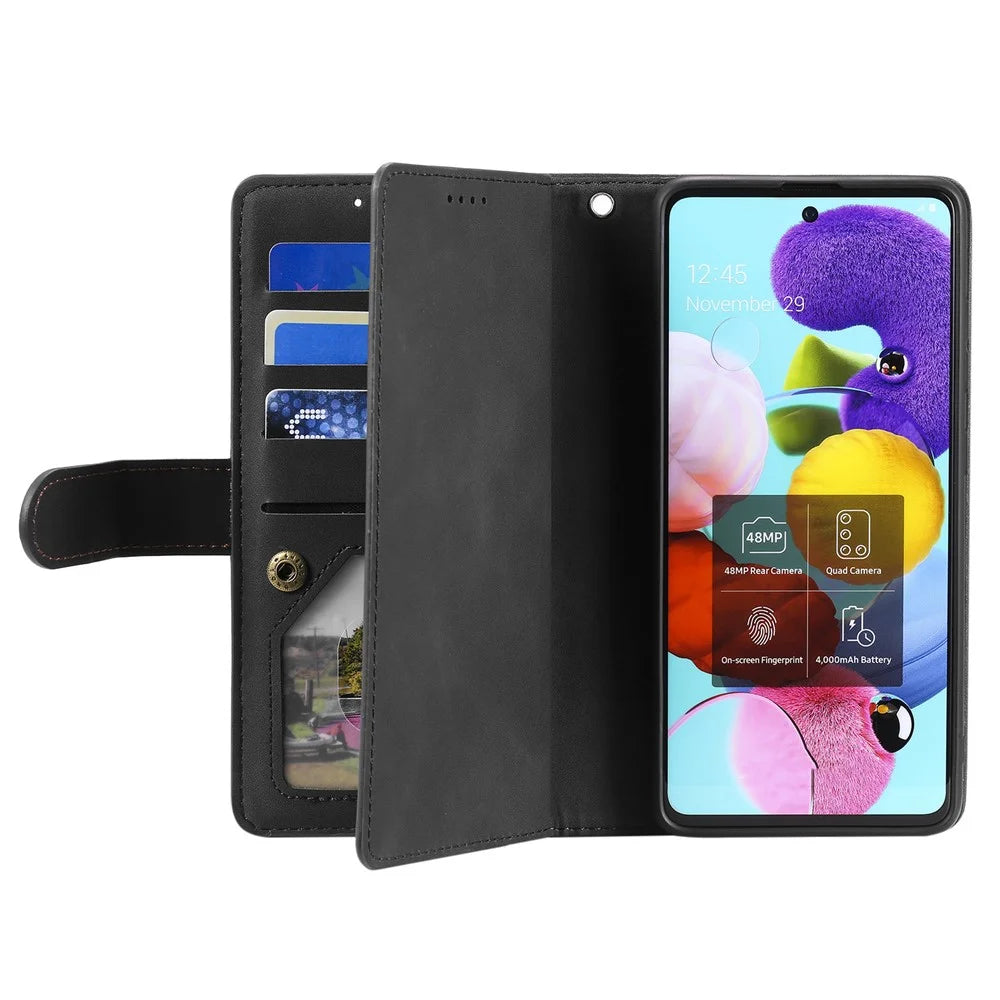 Zipper Pocket 9 Card Slots Leather Wallet Case for Samsung Galaxy S20 FE/S20 FE 5G/S20 Lite/S20 FE 2022 - Black - 5