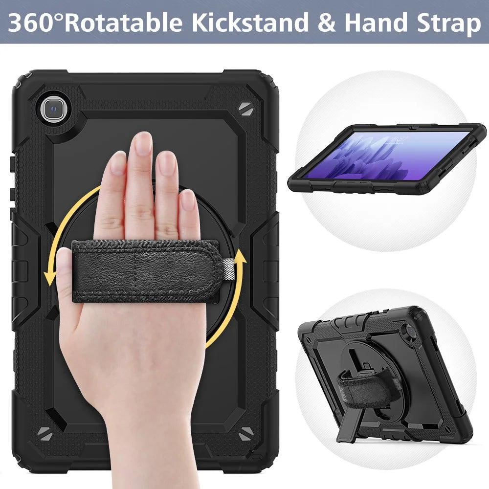 For Samsung Galaxy Tab A7 10.4 (2020) / (2022) 360 Degree Swivel Kickstand Tablet Cover with Shoulder Strap - Black / Black - 5