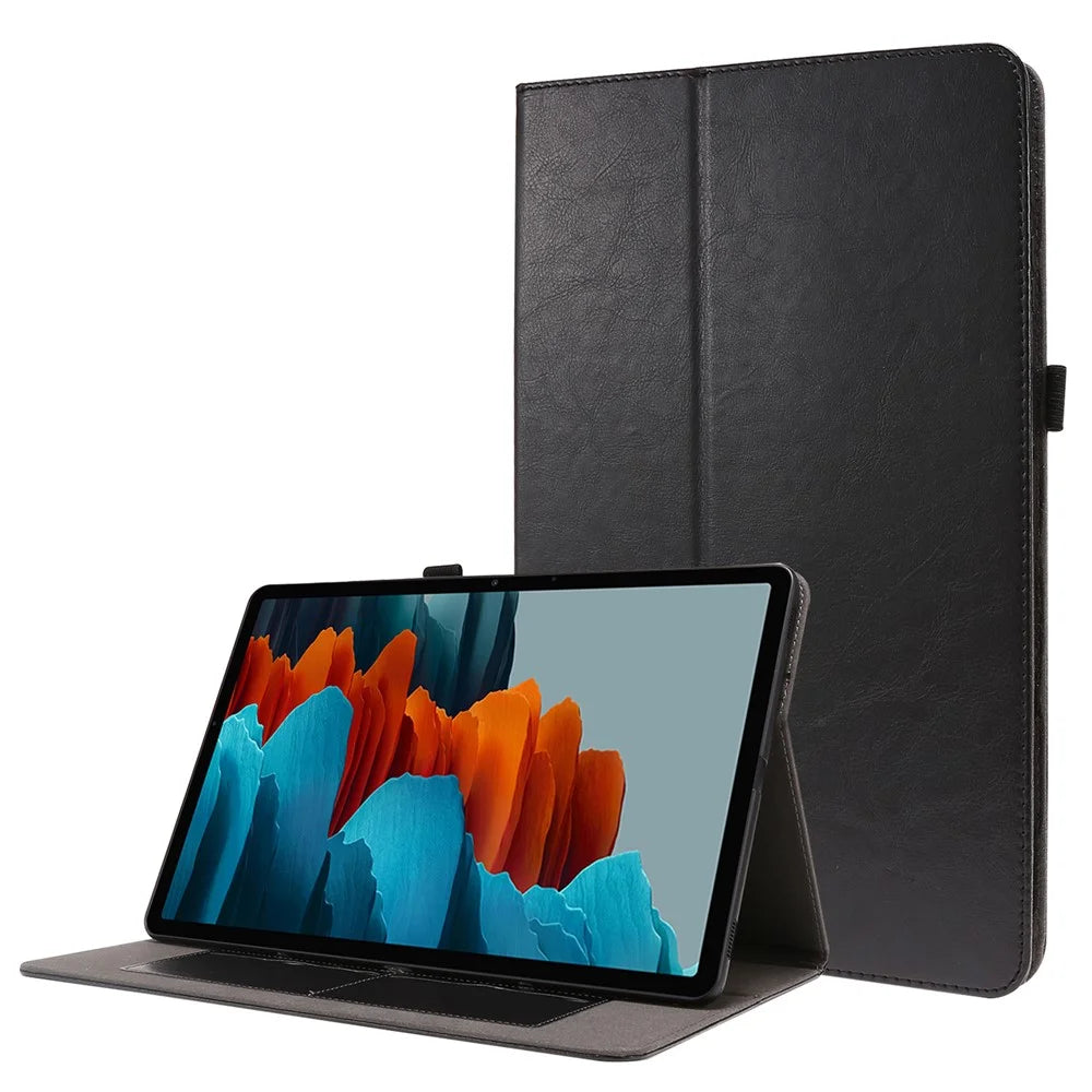 Crazy Horse Texture Two-Fold Design Leather Cover Case for Samsung Galaxy Tab S7 / S8 - Black - 1