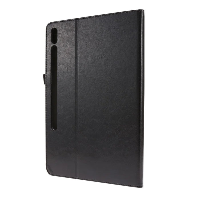 Crazy Horse Texture Two-Fold Design Leather Cover Case for Samsung Galaxy Tab S7 / S8 - Black - 3