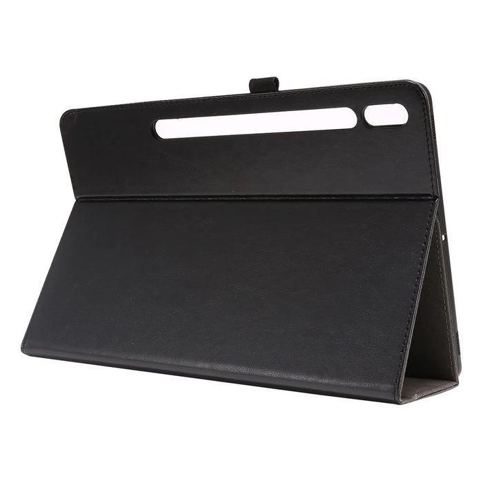 Crazy Horse Texture Two-Fold Design Leather Cover Case for Samsung Galaxy Tab S7 / S8 - Black - 5