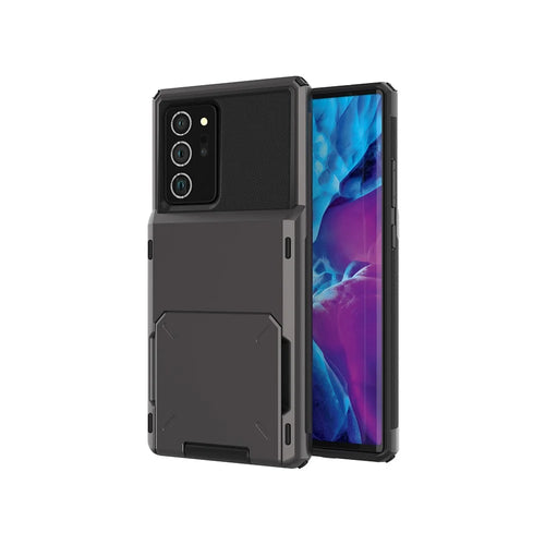 Flip Card Holder TPU+PC Hybrid Case for Samsung Galaxy Note 20 Ultra/Note 20 Ultra 5G - Grey - 1