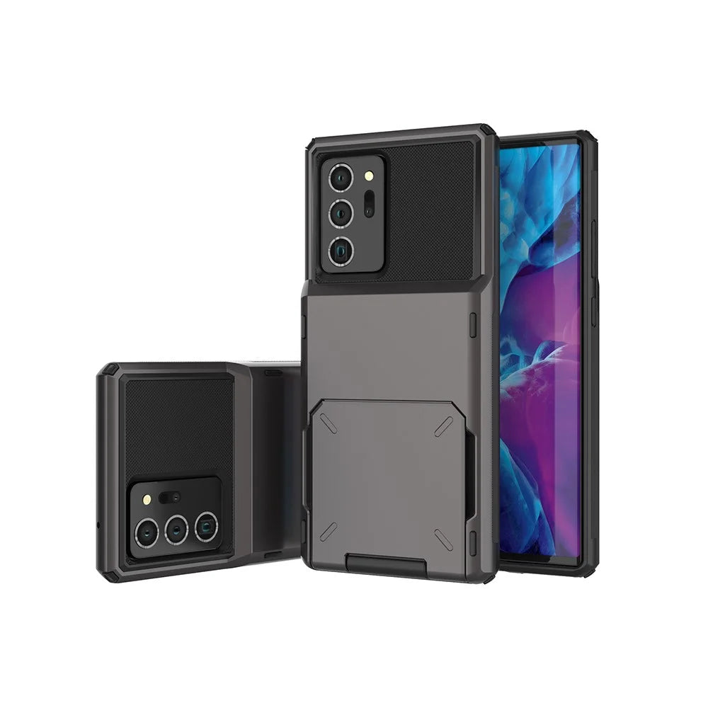 Flip Card Holder TPU+PC Hybrid Case for Samsung Galaxy Note 20 Ultra/Note 20 Ultra 5G - Grey - 2