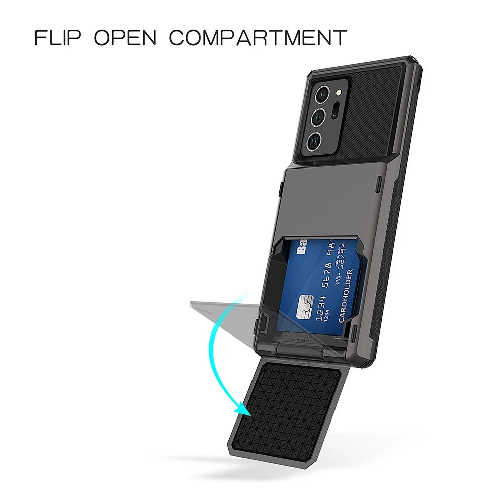 Flip Card Holder TPU+PC Hybrid Case for Samsung Galaxy Note 20 Ultra/Note 20 Ultra 5G - Grey - 5