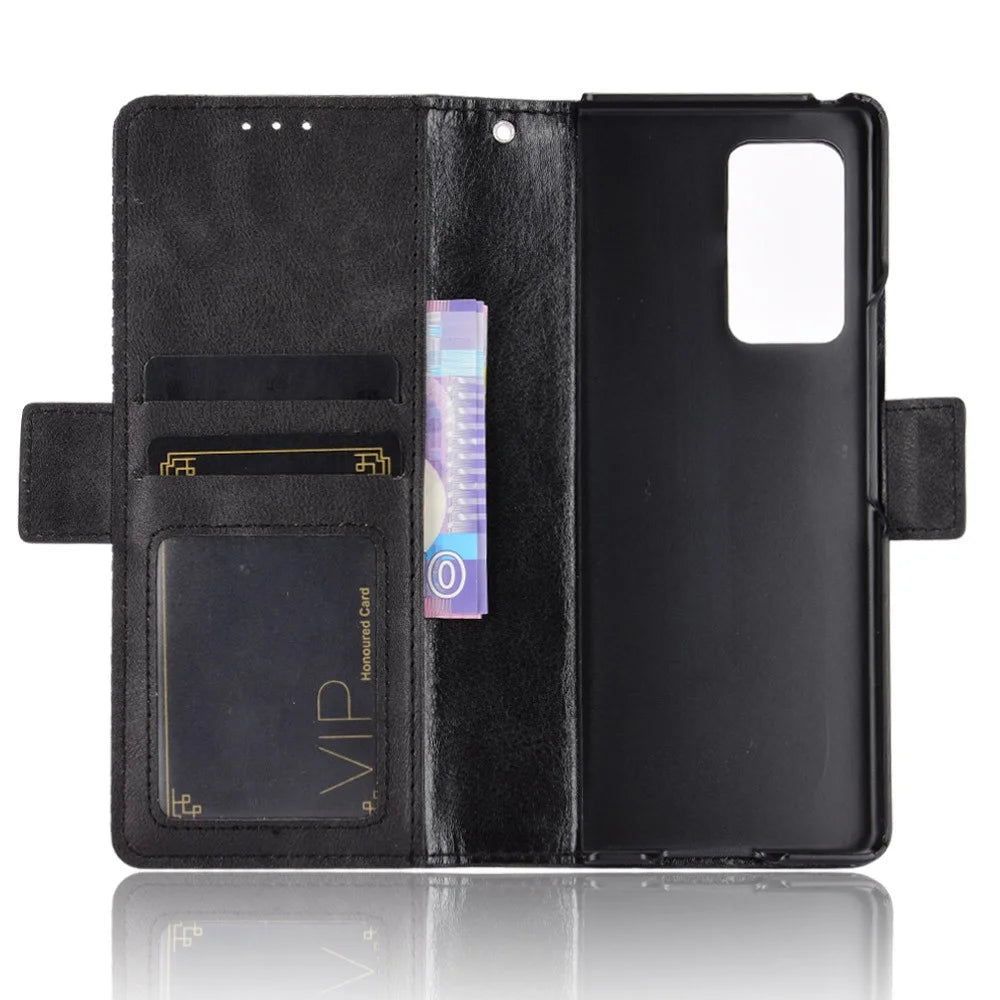 Side Magnetic Buckle Vintage Style Wallet Leather Stand Phone Cover Case for Samsung Galaxy Z Fold2 5G - Black - 2