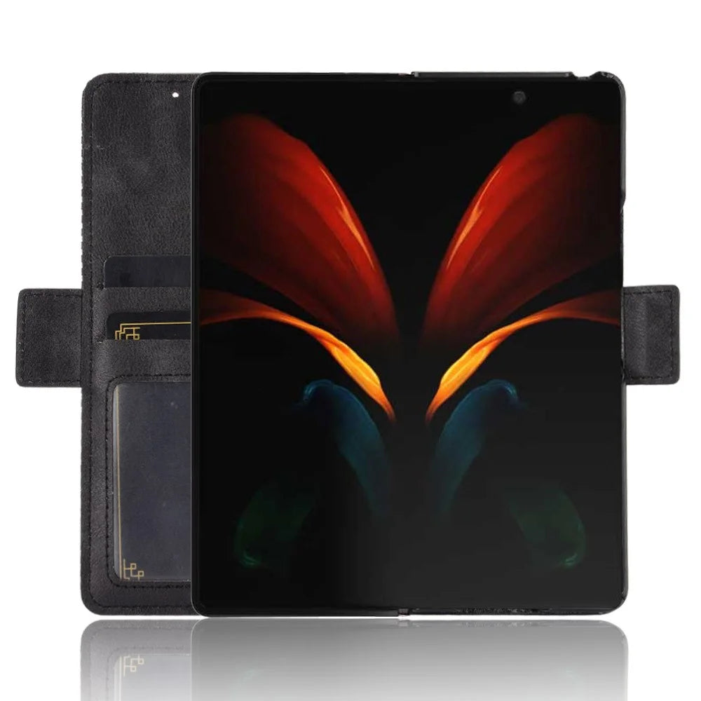 Side Magnetic Buckle Vintage Style Wallet Leather Stand Phone Cover Case for Samsung Galaxy Z Fold2 5G - Black - 3