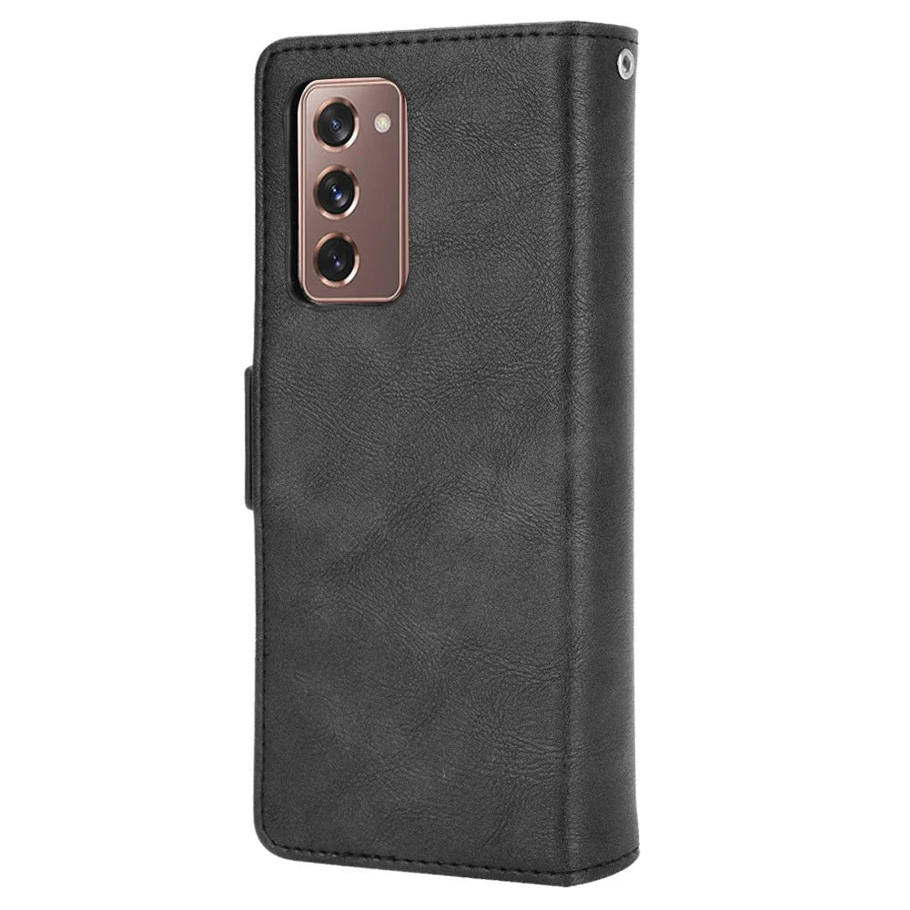 Side Magnetic Buckle Vintage Style Wallet Leather Stand Phone Cover Case for Samsung Galaxy Z Fold2 5G - Black - 4
