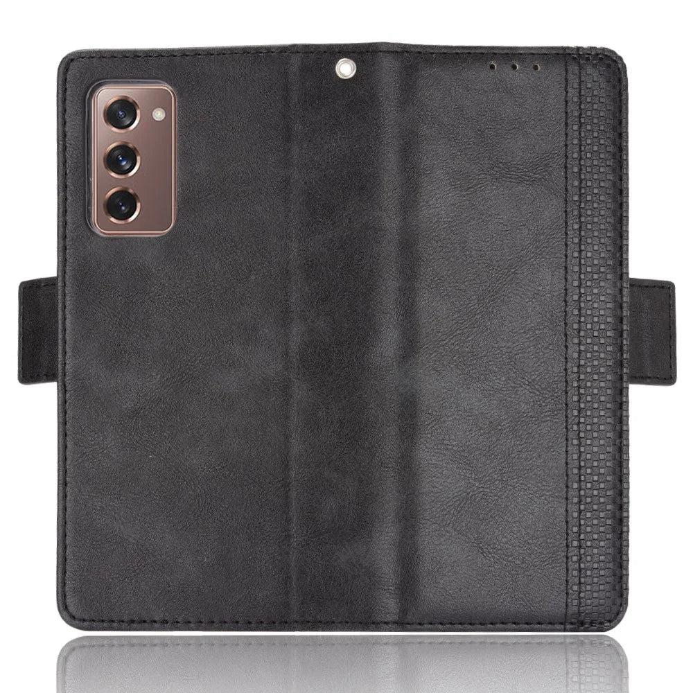 Side Magnetic Buckle Vintage Style Wallet Leather Stand Phone Cover Case for Samsung Galaxy Z Fold2 5G - Black - 5