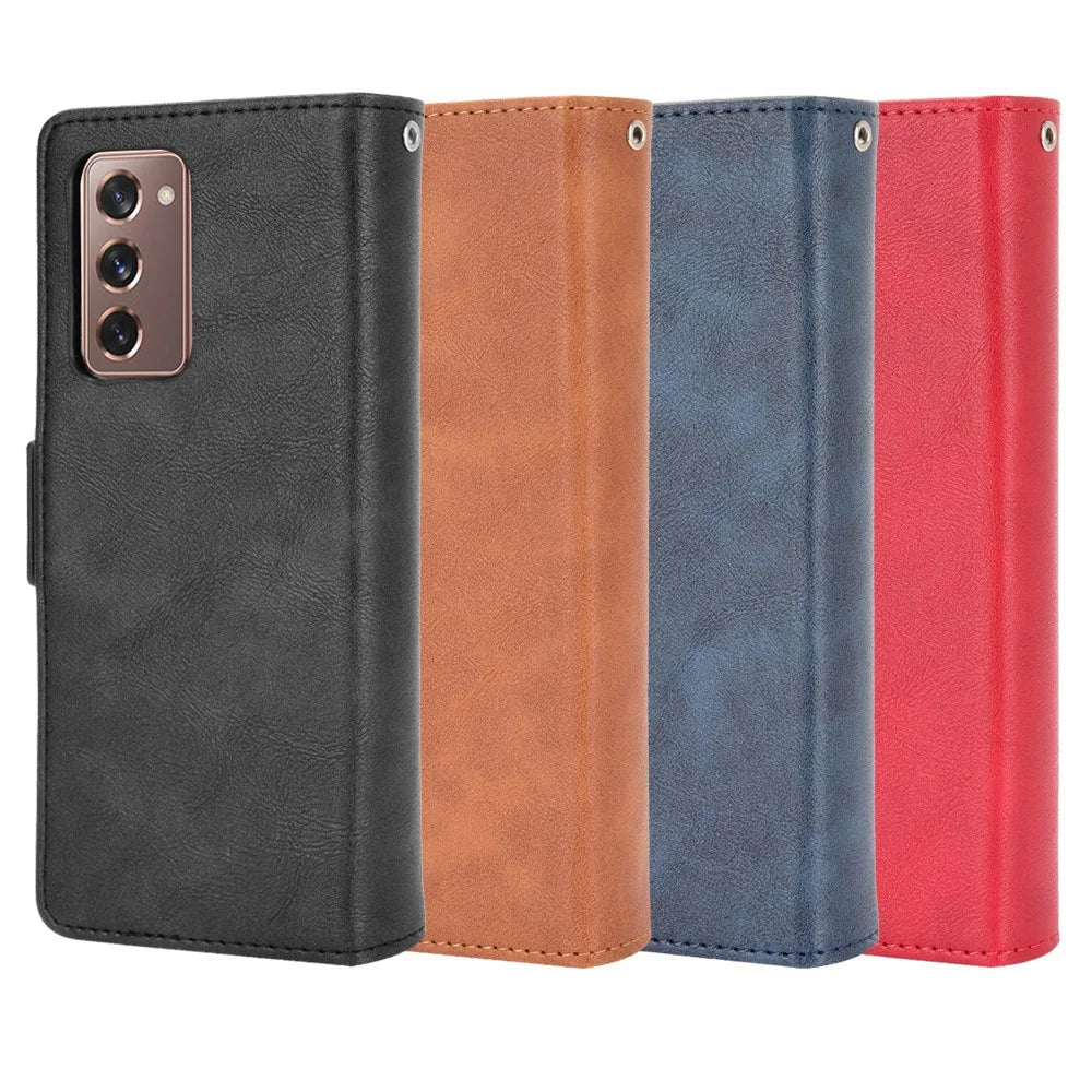 Side Magnetic Buckle Vintage Style Wallet Leather Stand Phone Cover Case for Samsung Galaxy Z Fold2 5G - Black - 6