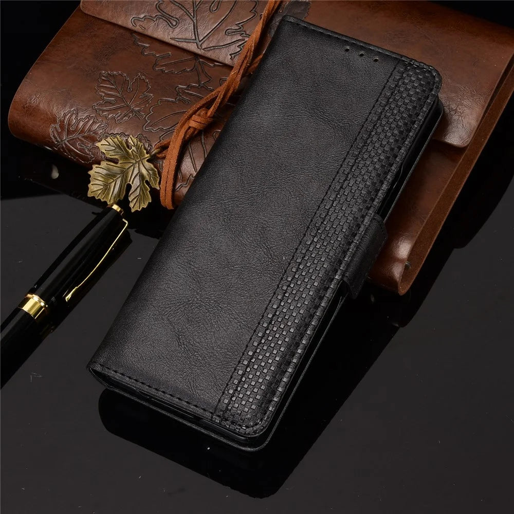 Side Magnetic Buckle Vintage Style Wallet Leather Stand Phone Cover Case for Samsung Galaxy Z Fold2 5G - Black - 7