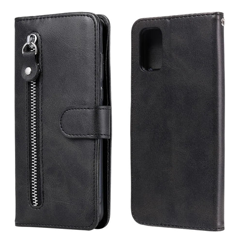 Zipper Pocket Leather Wallet Stand Case for Samsung Galaxy S20 FE 4G/5G/2022/S20 Lite - Black - 1