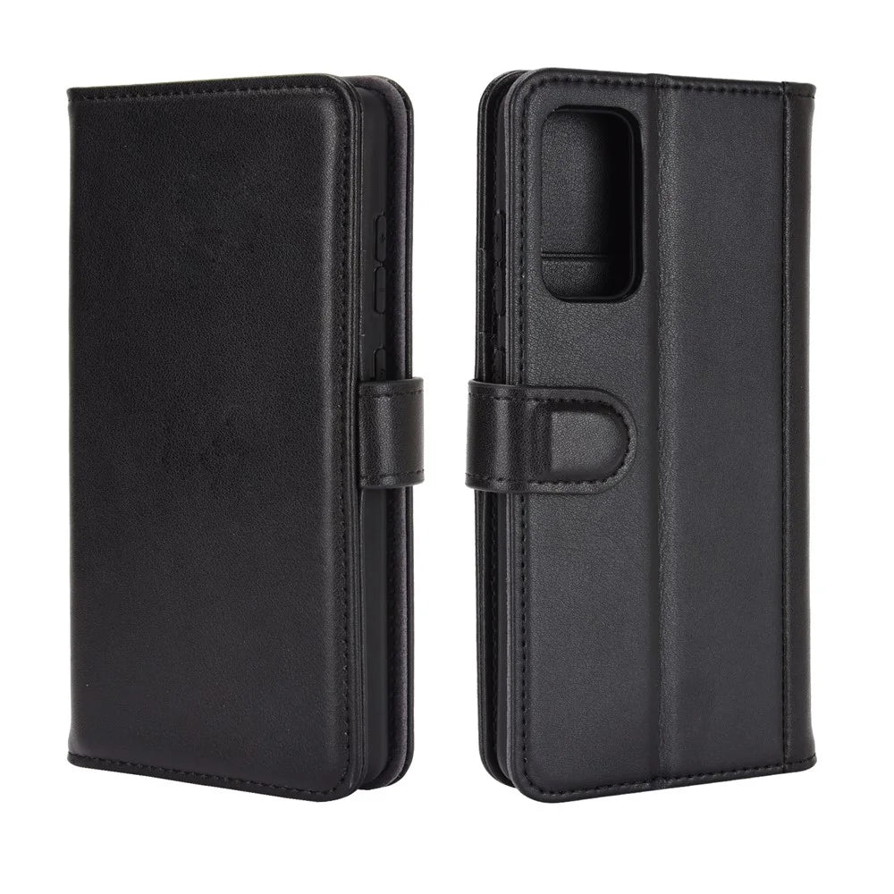 For Samsung Galaxy S20 FE 4G / 5G / 2022 / S20 Lite Phone Cases Genuine Split Leather Wallet Mobile Cover Stand - Black - 2
