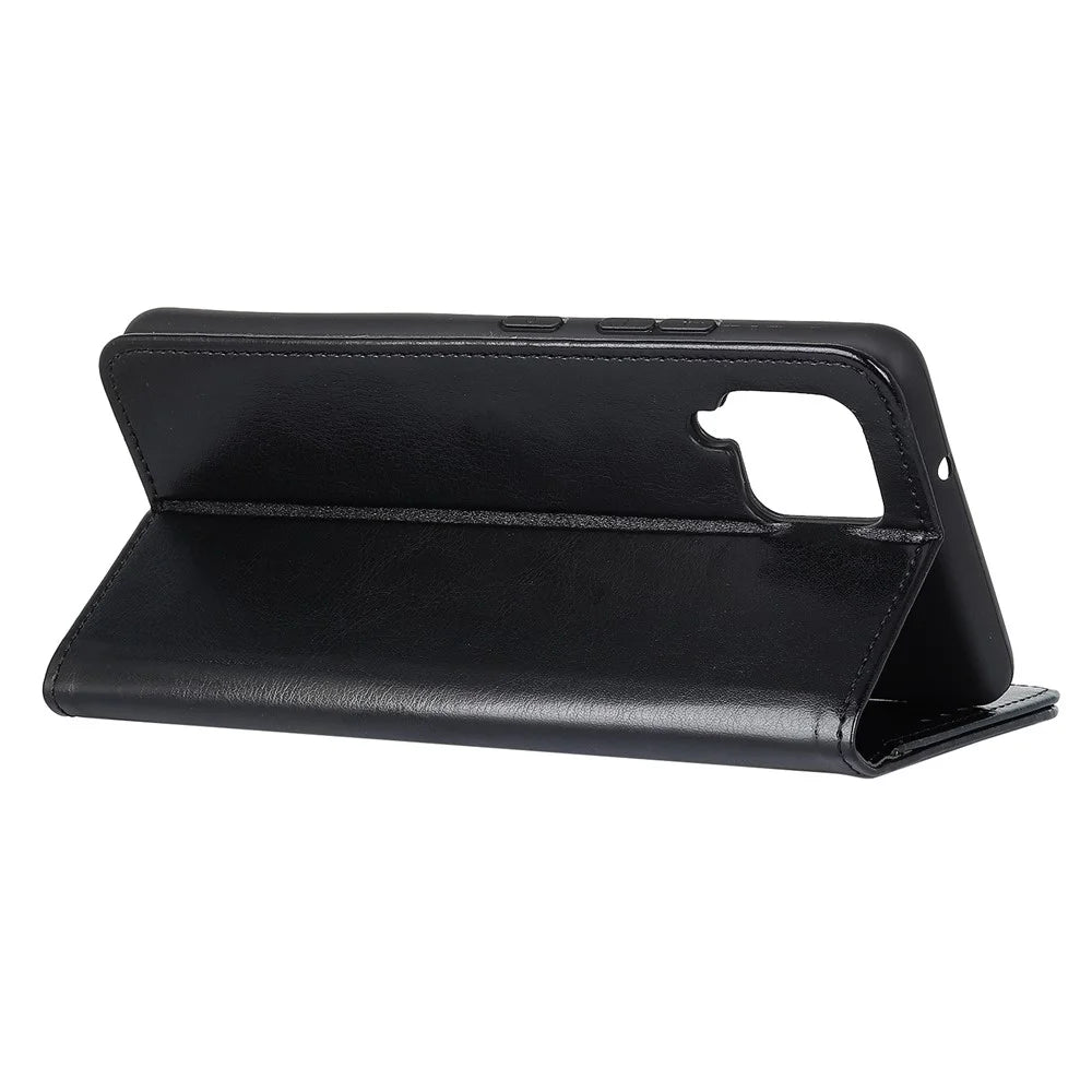Smartphone Case Bag Crazy Horse Wallet Stand PU Leather Phone Cover for Samsung Galaxy A12 Mobile Phone Case - Black - 3