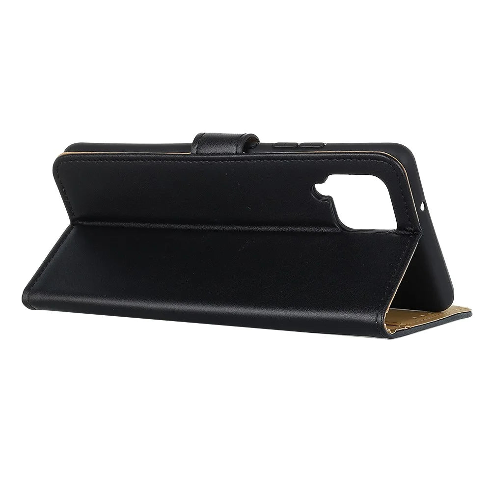 Anti-scratch Shockproof Phone Covering Wallet Function Stand Leather Magnetic Phone Shell Case for Samsung Galaxy A12 - Black - 4