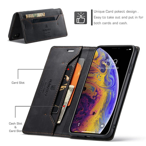 AUTSPACE A01 Series RFID Blocking Retro Matte Wallet Leather Case for iPhone XS Max 6.5 inch - Black - 2